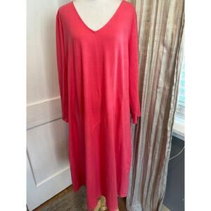 XLT Soft Surroundings Pink 3/4 Sleeve Deep V Neck Shift Knee Length Dress
